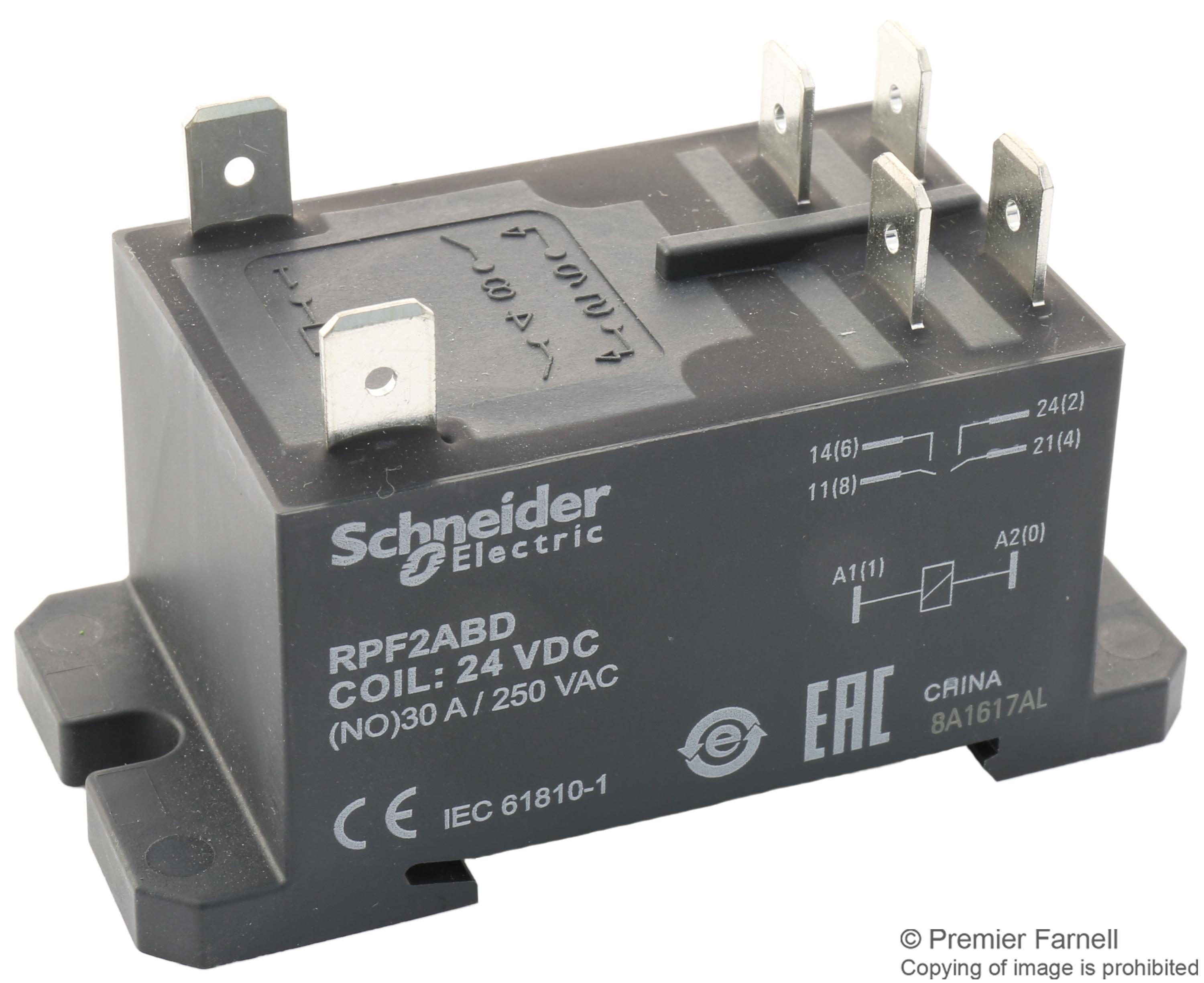 RPF2ABD. RELAY, DPST-NO, 24VDC, 30A, PANEL SCHNEIDER ELECTRIC