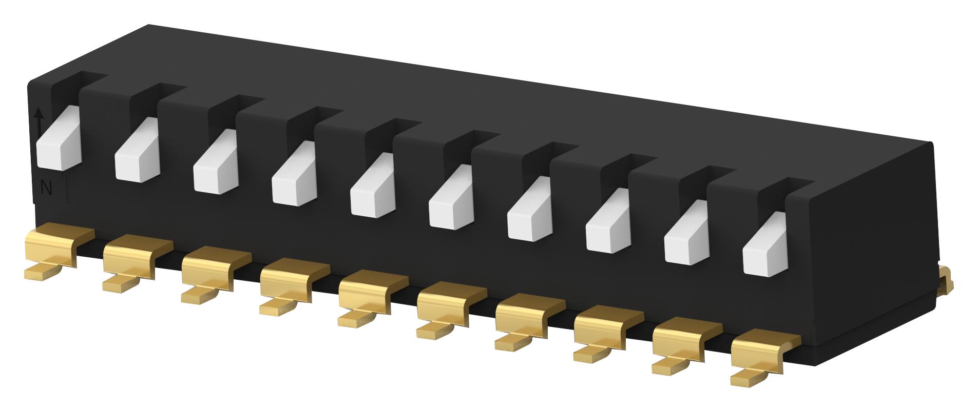 EDSP10SGLFNTU04 DIP SWITCH, 10POS, SPST, PIANO KEY, SMD ALCOSWITCH - TE CONNECTIVITY