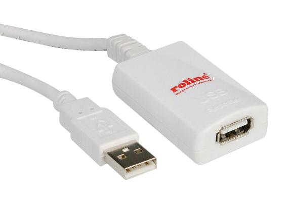 12.04.1088 USB CABLE, 2.0 A PLUG-RCPT, 5M, WHT ROLINE