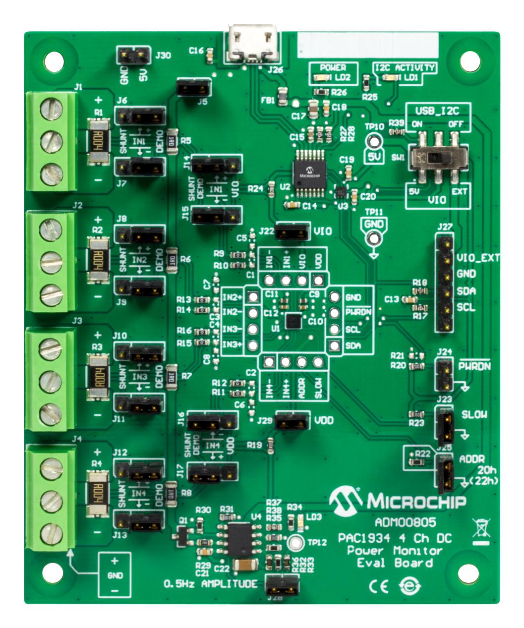 ADM00805 EVAL BOARD, 4 CHANNEL DC POWER MONITOR MICROCHIP