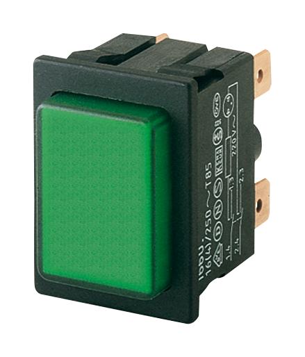 01660.0202-00 PB SWITCH, ILLUM, DPST, 16A, 250V, GREEN MARQUARDT