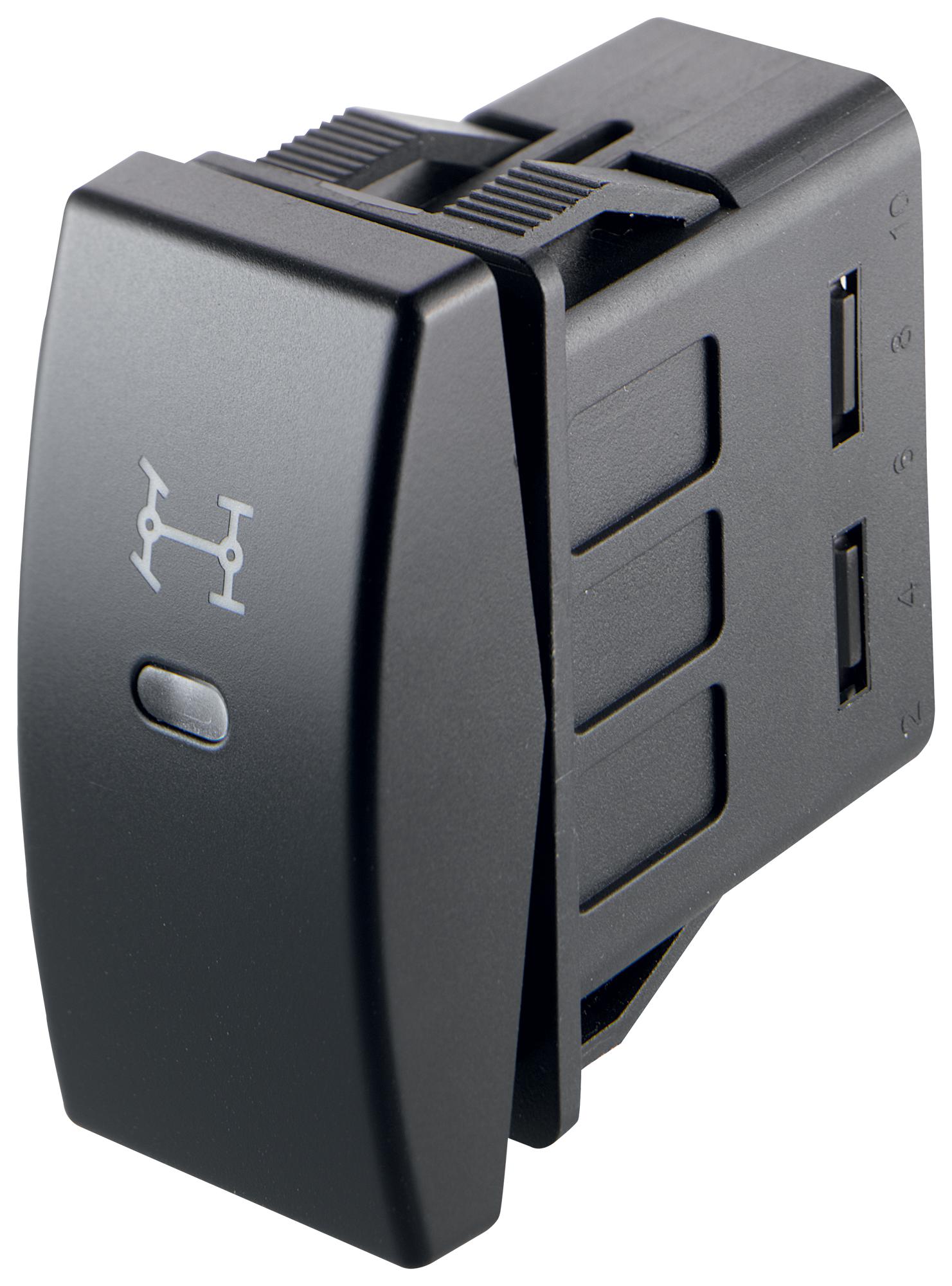 03251.0061-00 ROCKER SWITCH, DPST, 10A, 24VDC, BLACK MARQUARDT