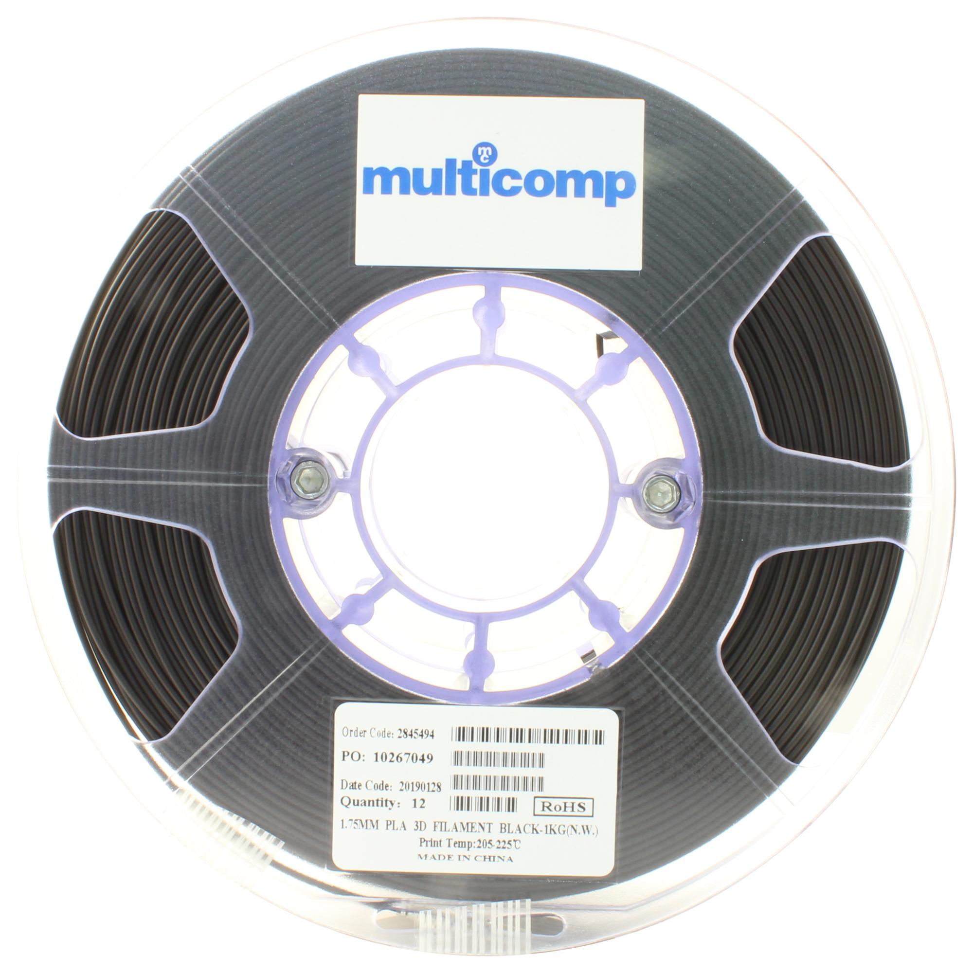 MC002547 3D PRINTER FILAMENT, PLA, 1.75MM, BLACK MULTICOMP