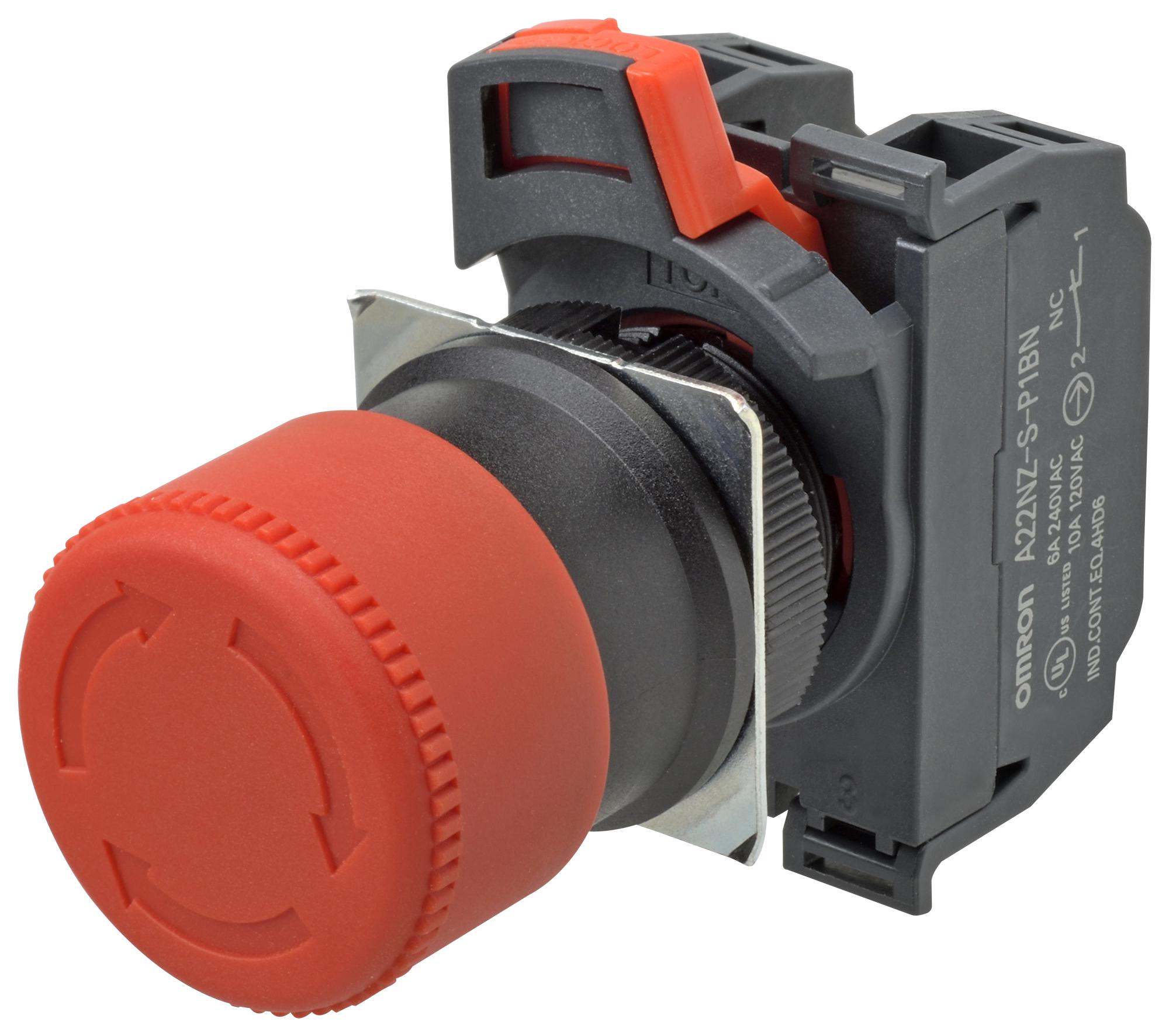 A22NE-S-P202-N E-STOP PB SWITCH, DPST-NC, 10A, 120VAC OMRON