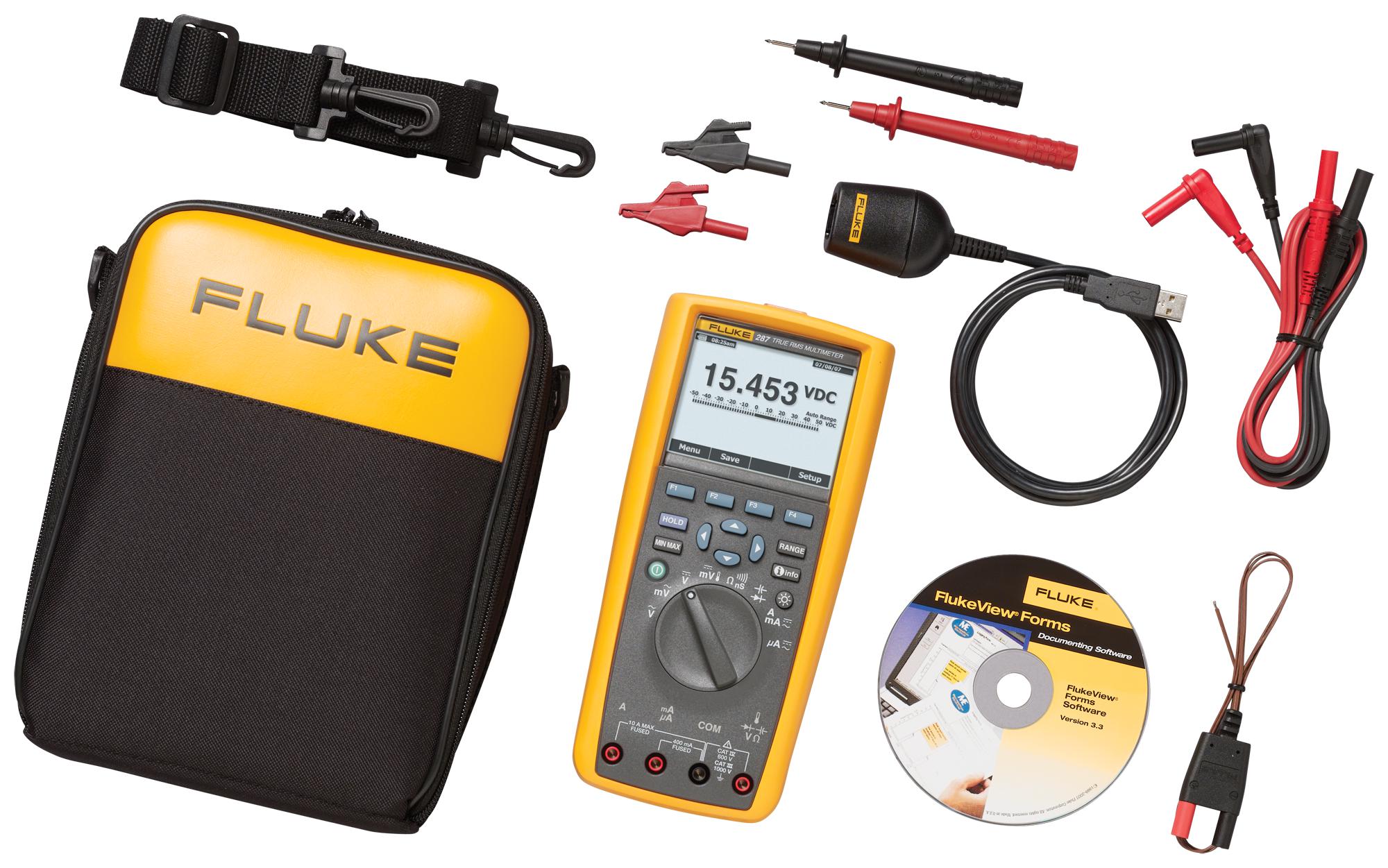 FLUKE 287/FVF/EUR MULTIMETER W/FORMS S/W & CABLE, TRUE-RMS FLUKE