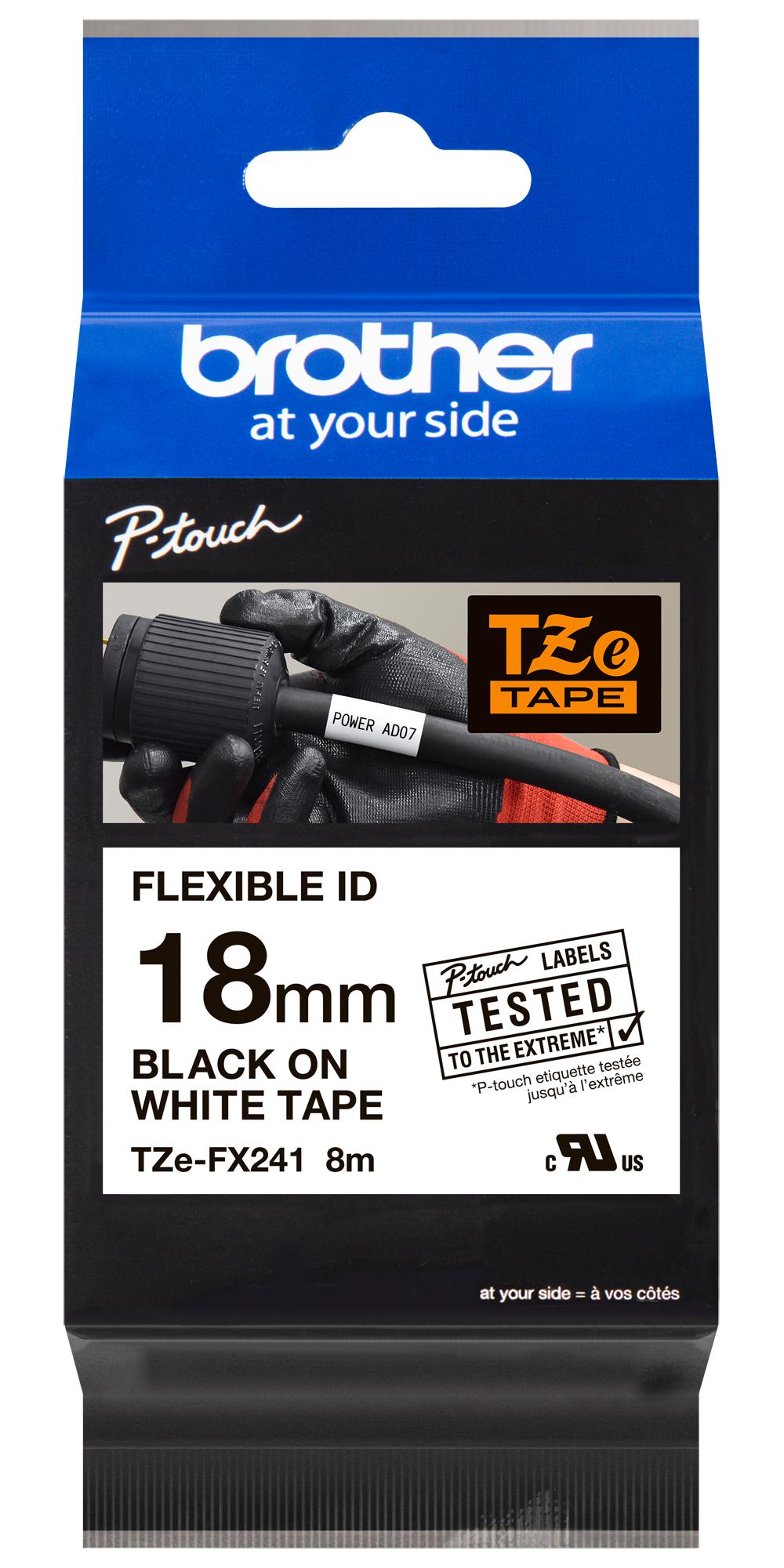 TZEFX241 PET FILM TAPE, ADHESIVE, BLACK ON WHITE BROTHER