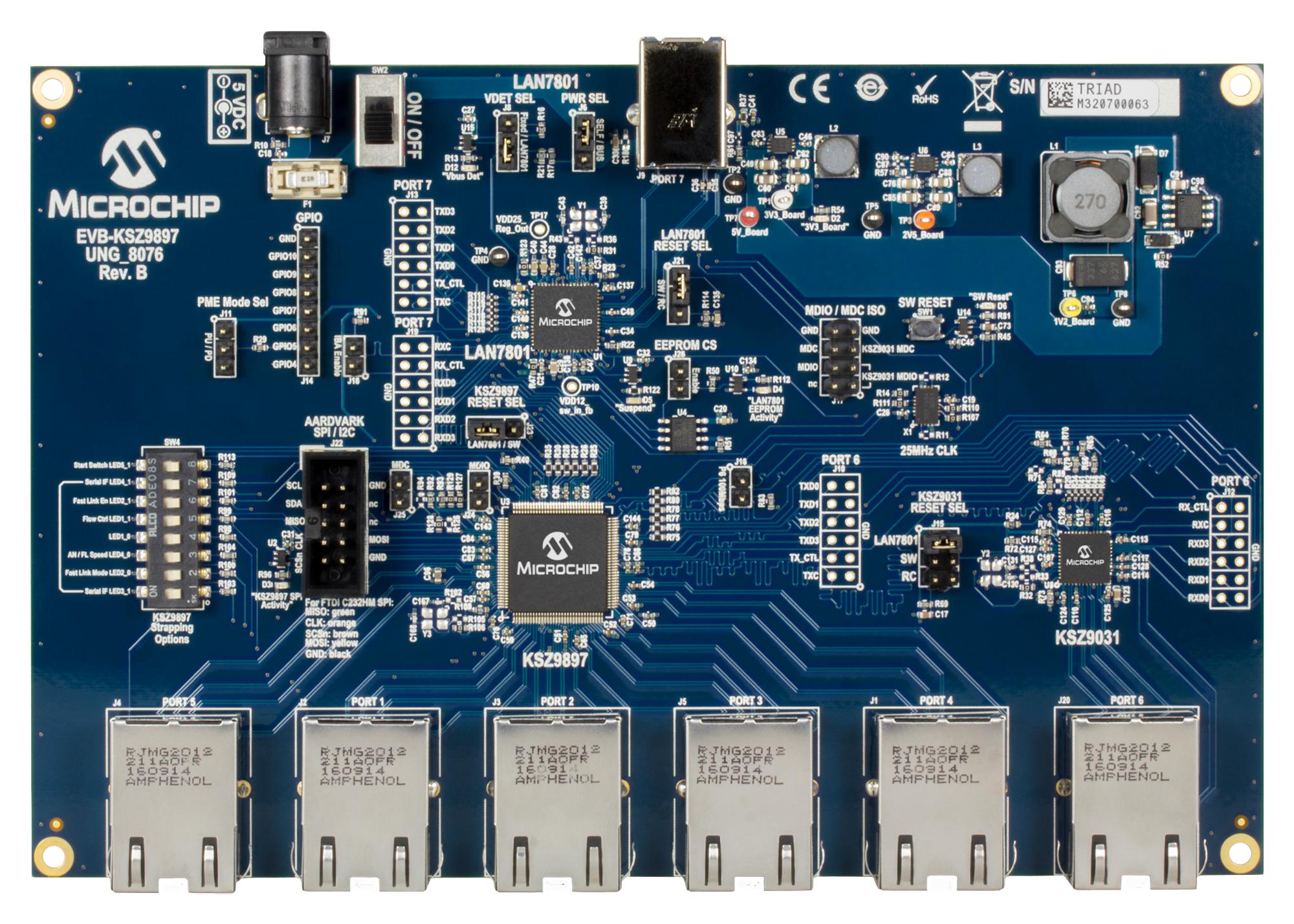 EVB-KSZ9897-1 EVAL BOARD, GIGABIT ETHERNET SWITCH MICROCHIP