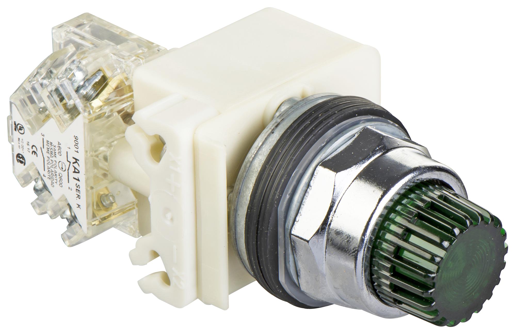 9001K2L35GH13 PB SW, ILLUM, SPDT, GREEN, 10A, 600VAC SCHNEIDER ELECTRIC