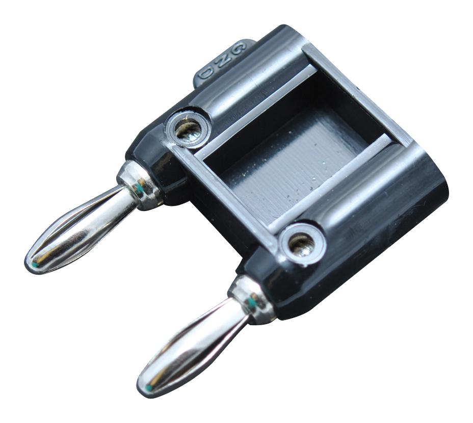 BU-P1330-0. DOUBLE BANANA PLUG, 15A, SCREW, BLK MUELLER ELECTRIC