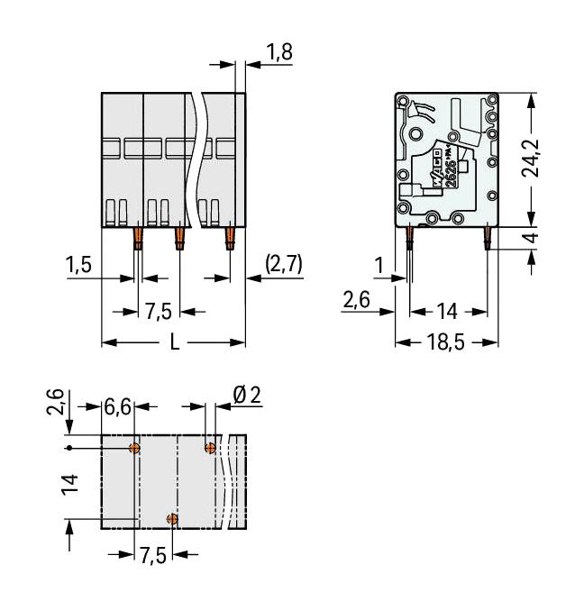 2626-3102/020-000 TB, WIRE TO BOARD, 2WAY, 20-8AWG WAGO