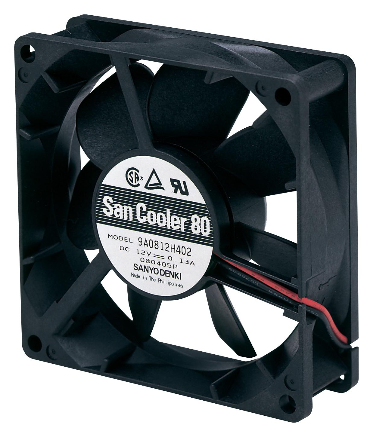 9A0812S4021 AXIAL FAN, 80MM, 1.2M3/MIN, 34DBA, 12V SANYO DENKI