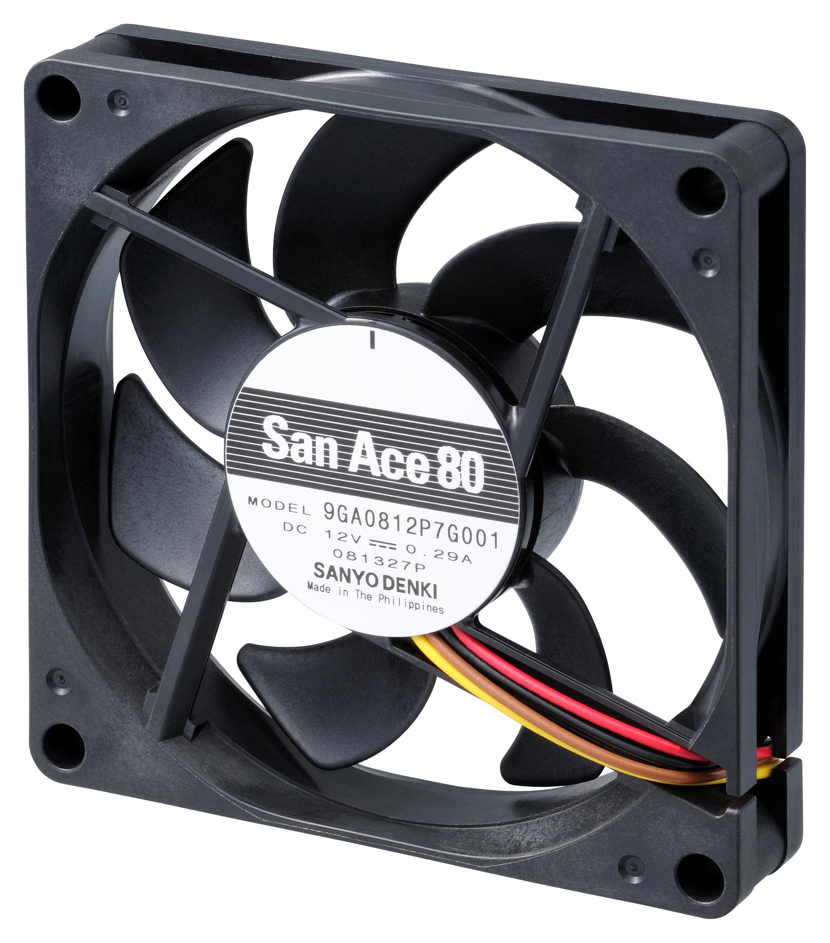 9GA0812P7G001 DC AXIAL FAN, 50.9CU.FT/MIN, BALL, 80MM SANYO DENKI