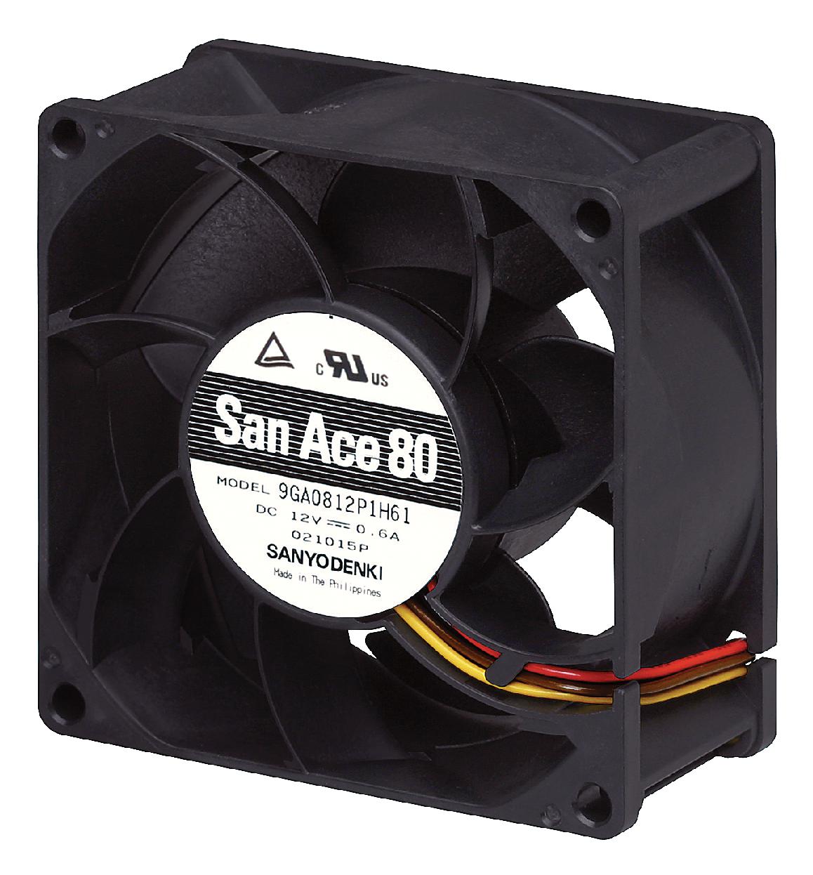 9GA0824P1S61 DC AXIAL FAN, 91.8CU.FT/MIN, BALL, 80MM SANYO DENKI