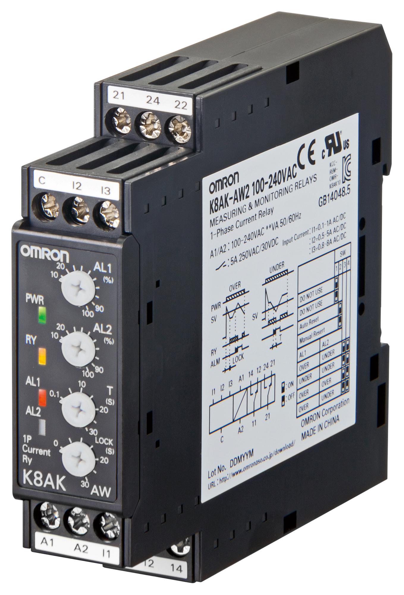 K8AK-AW1 24VAC/DC CURRENT SENSE RLY/SPDT/0.002A-0.5A/250V OMRON