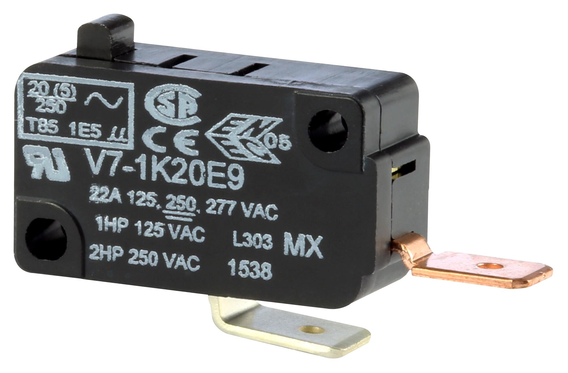 V7-1K20E9 MICROSW, SPST-NO, PIN PLUNGER, 22A/125V HONEYWELL