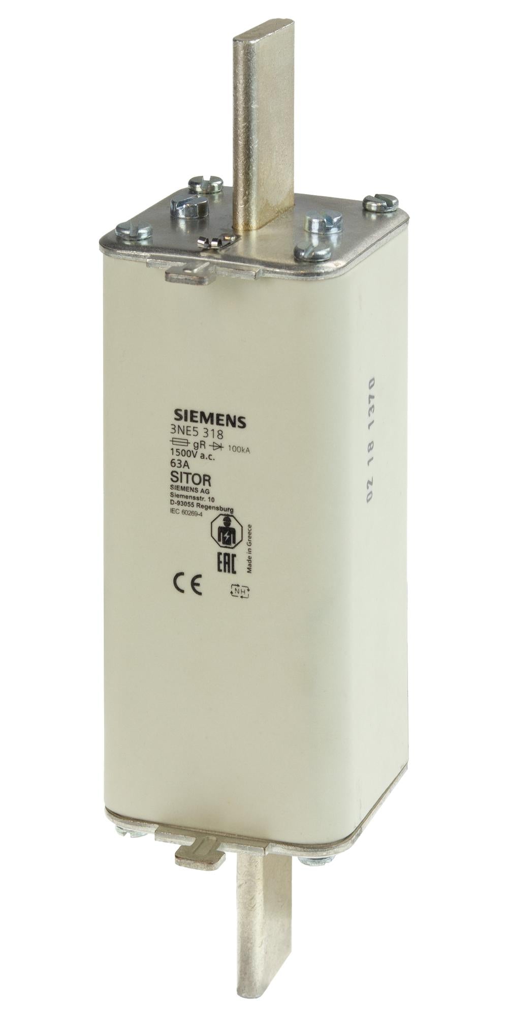 3NE5318 HRC FUSE, 63A, 1.5KVAC, 250VDC, BLADE SIEMENS