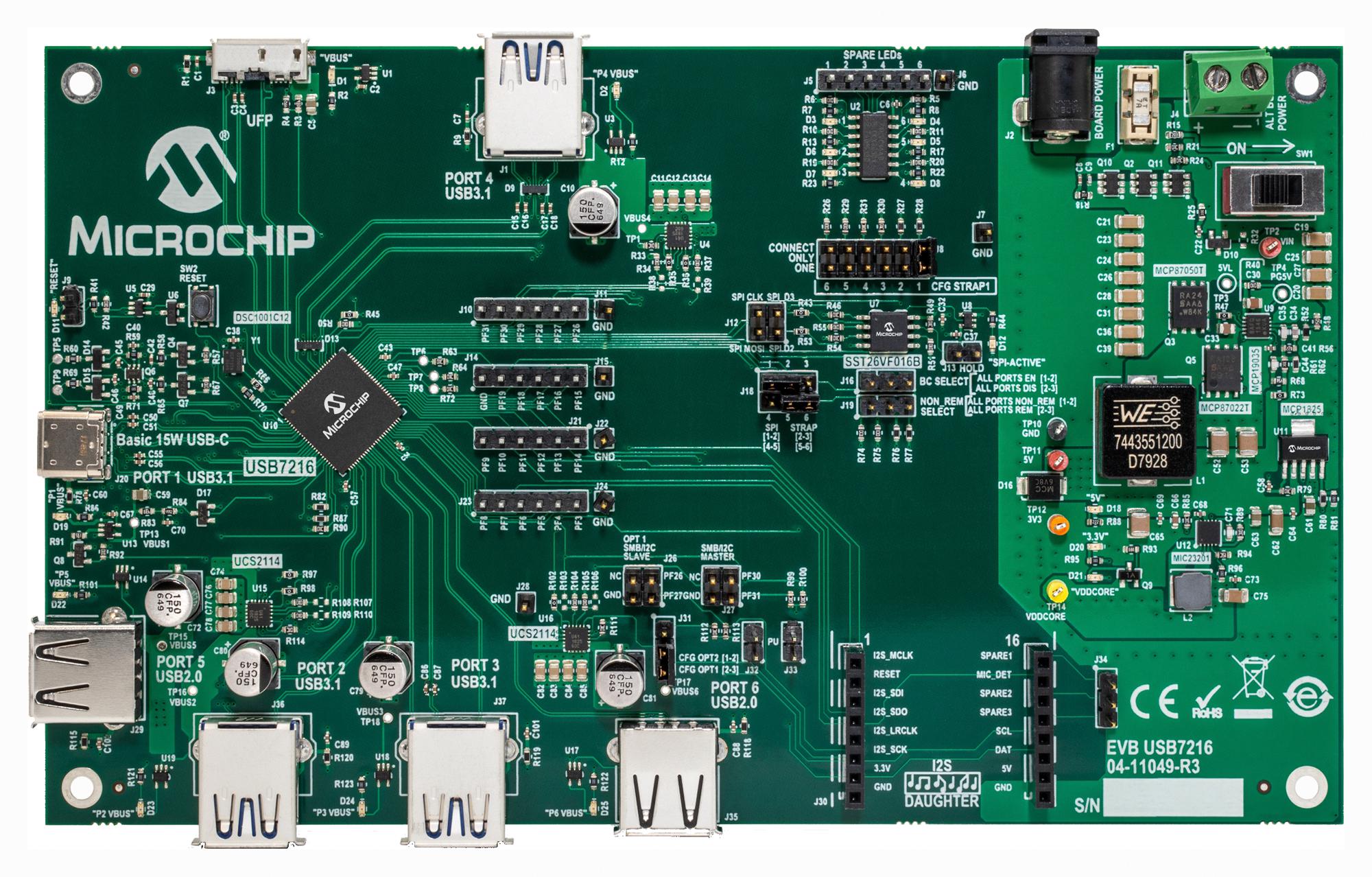 EVB-USB7216 EVAL BOARD, USB TYPE-C HUB CONTROLLER MICROCHIP