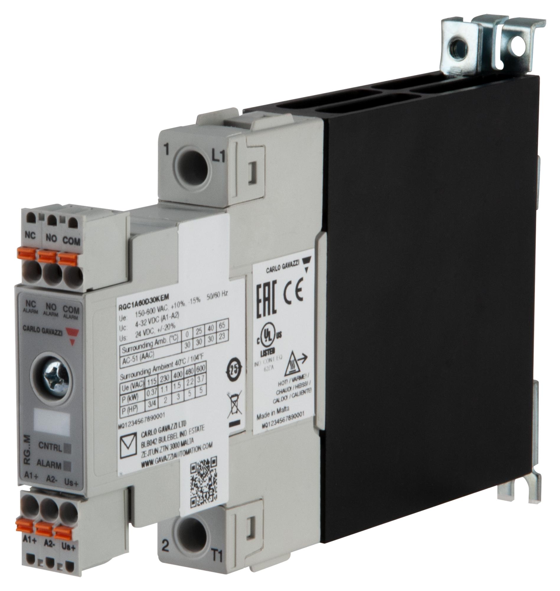 RGC1A60D30KEM SOLID STATE RELAY, 150VAC-660VAC, 30A CARLO GAVAZZI