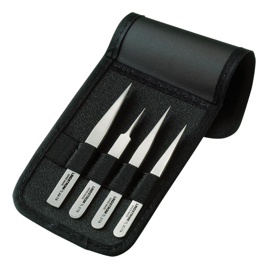 9856 TWEEZER SET, TITANIUM, 4PC LINDSTROM