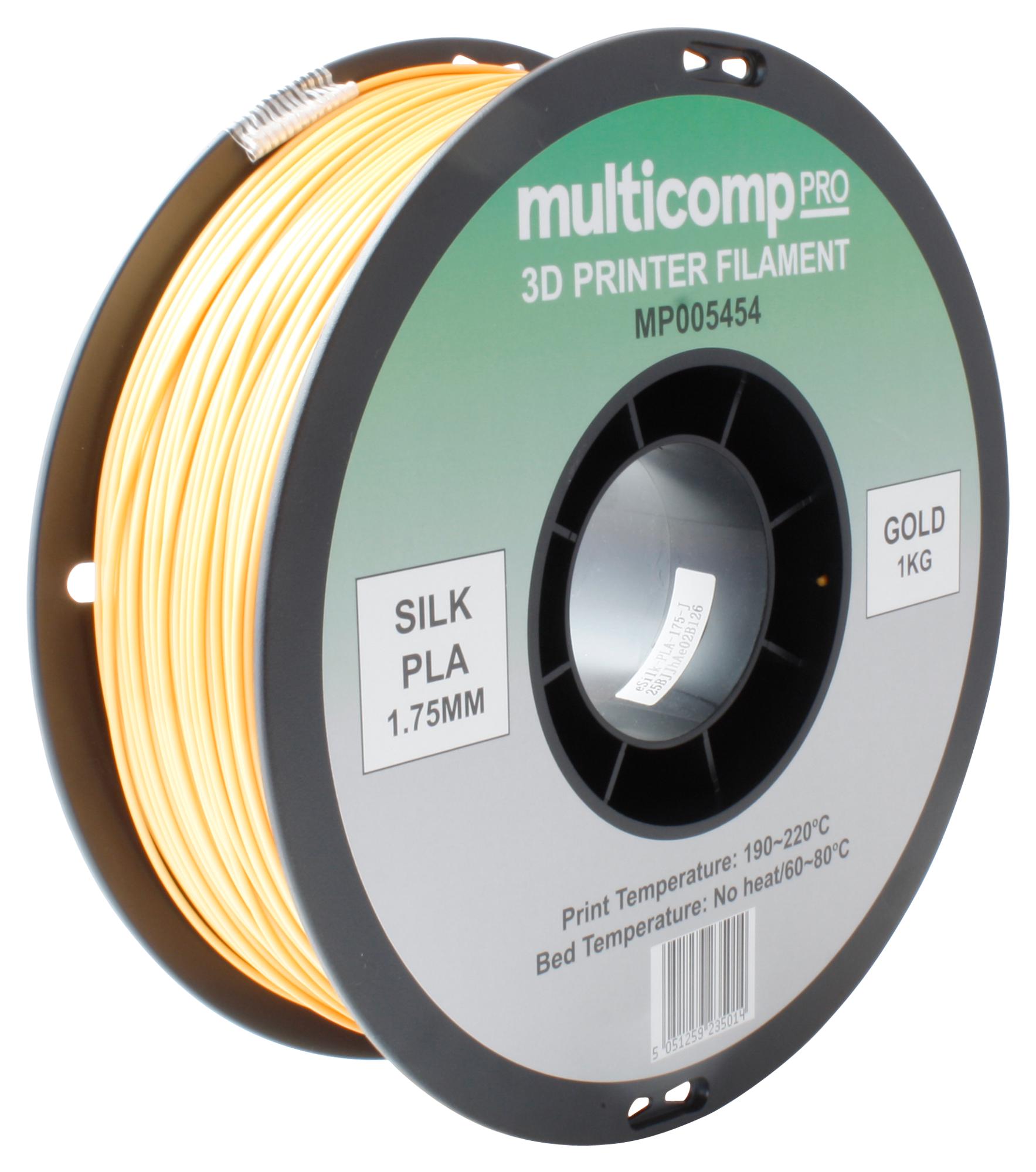 MP005454 3D PRINTER FILAMENT, PLA/1.75MM/1KG/GOLD MULTICOMP PRO