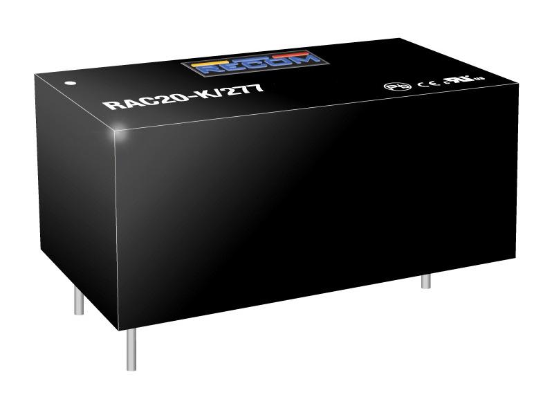 RAC20-12DK/277 AC/DC POWER SUPPLY, 2CH, 20W, 12V, 0.83A RECOM POWER
