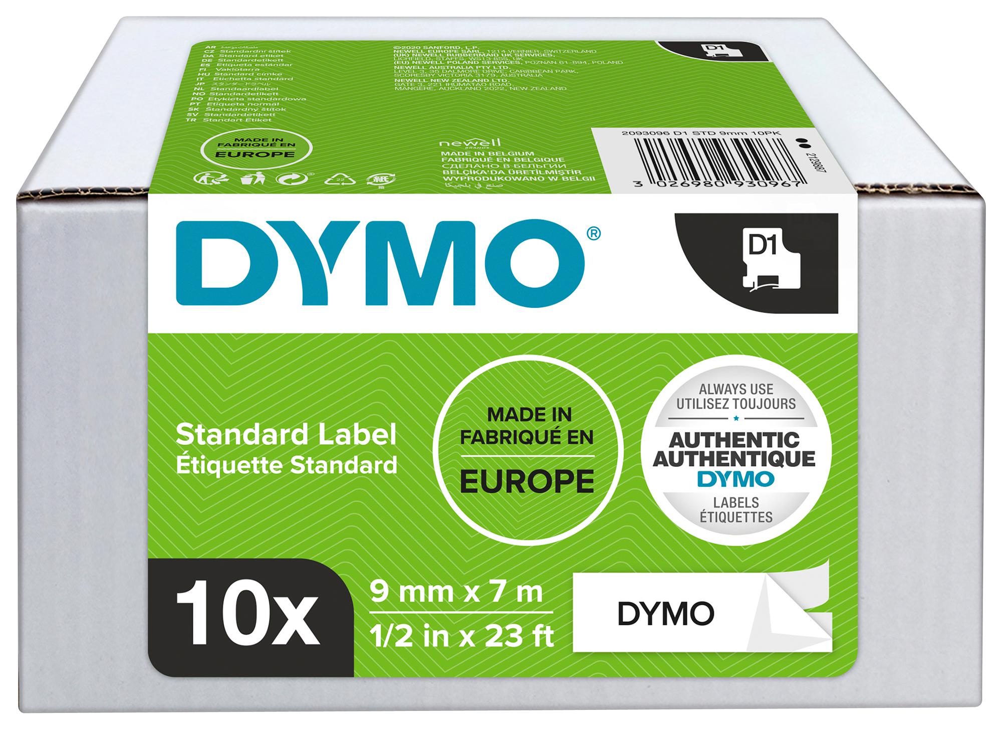 2093096 LABEL PRINTER TAPE, 9MM X 7M, BLK/WHT DYMO