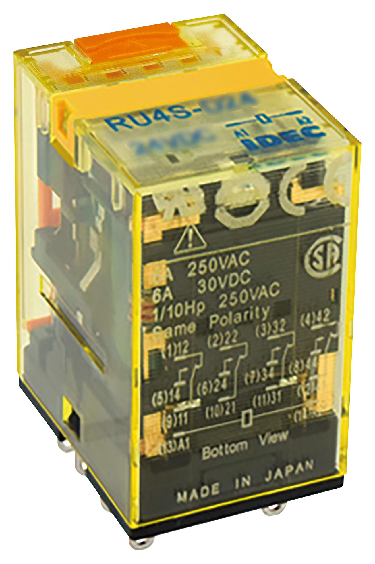 RU4S-A220 POWER RELAY, 4PDT, 240VAC, 6A, SOCKET IDEC