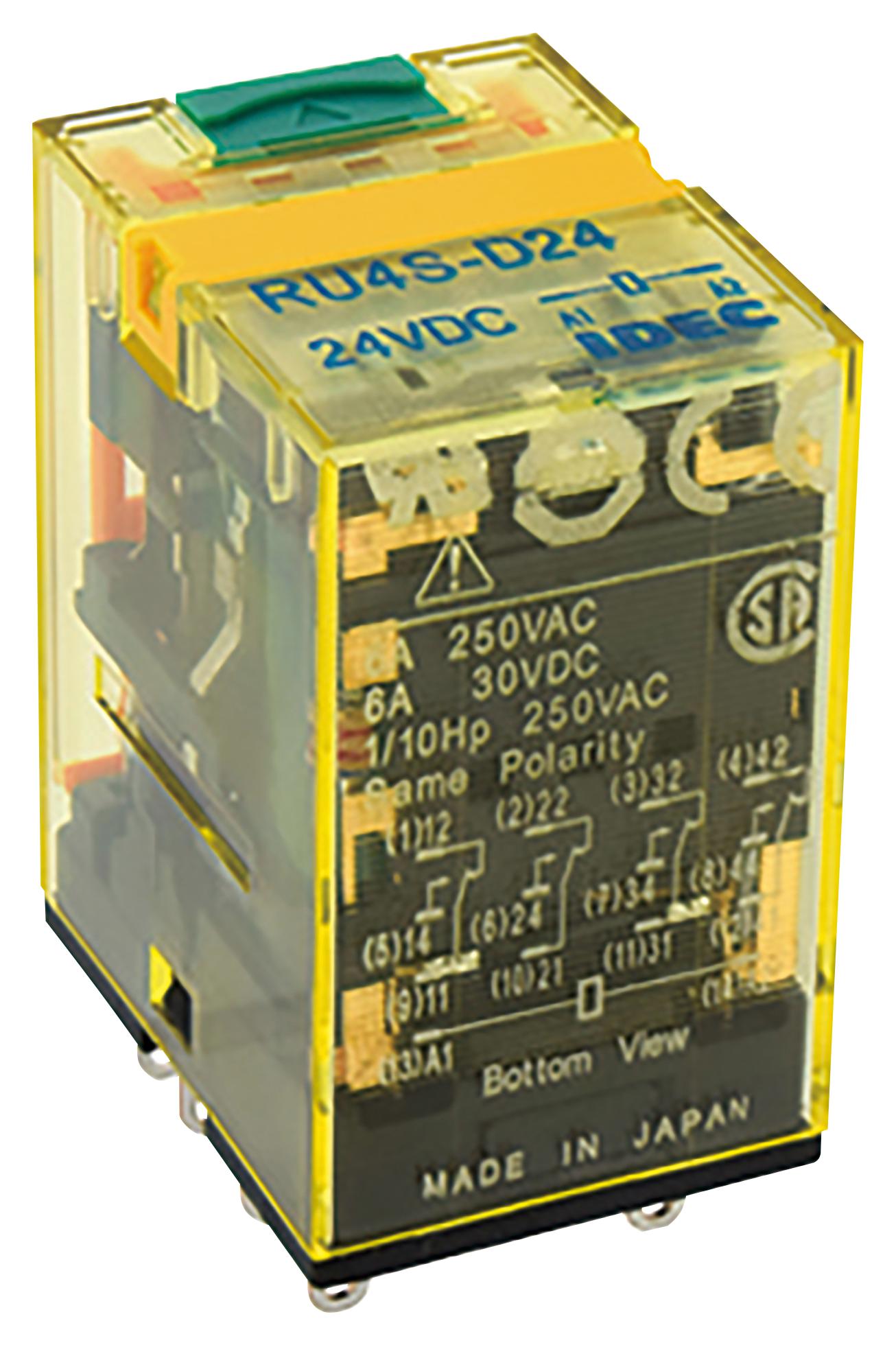 RU4S-D24 POWER RELAY, 4PDT, 24VDC, 6A, SOCKET IDEC