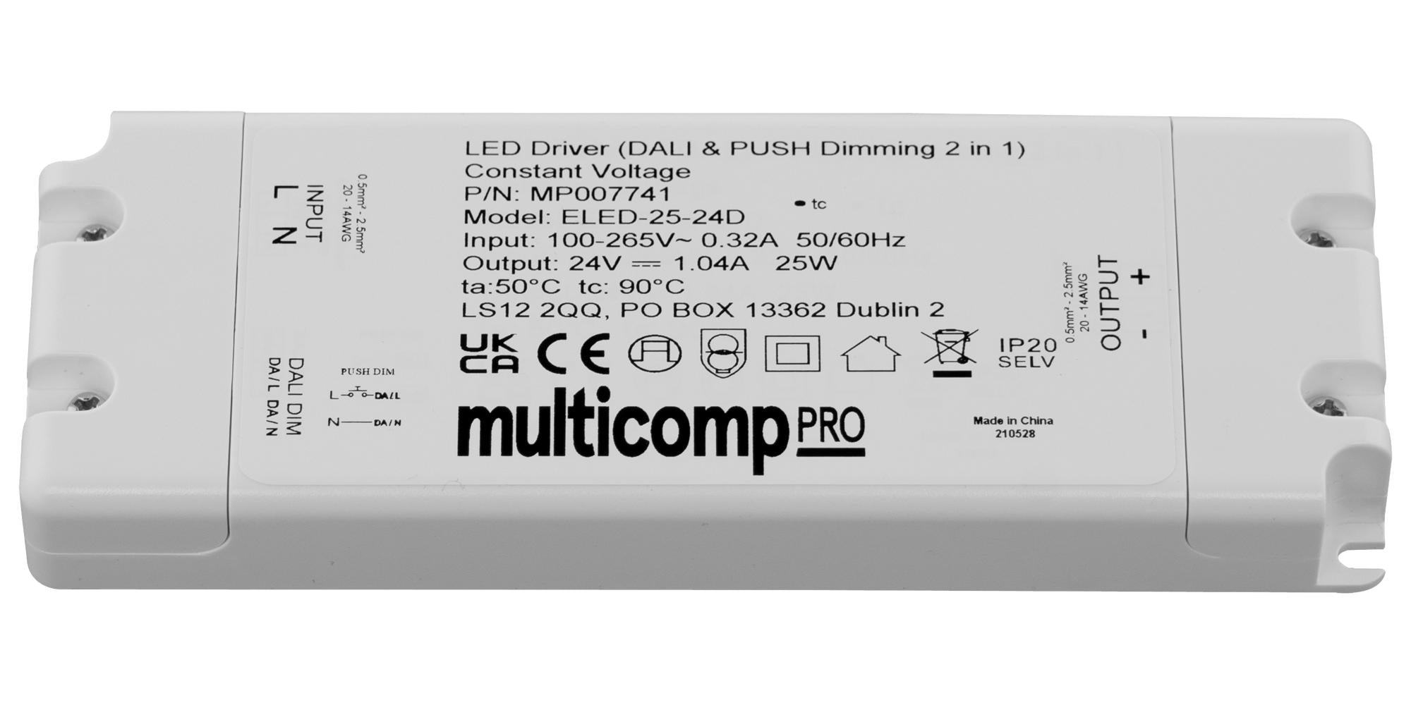 MP007740 LED DRIVER, CONSTANT VOLTAGE, 25W MULTICOMP PRO