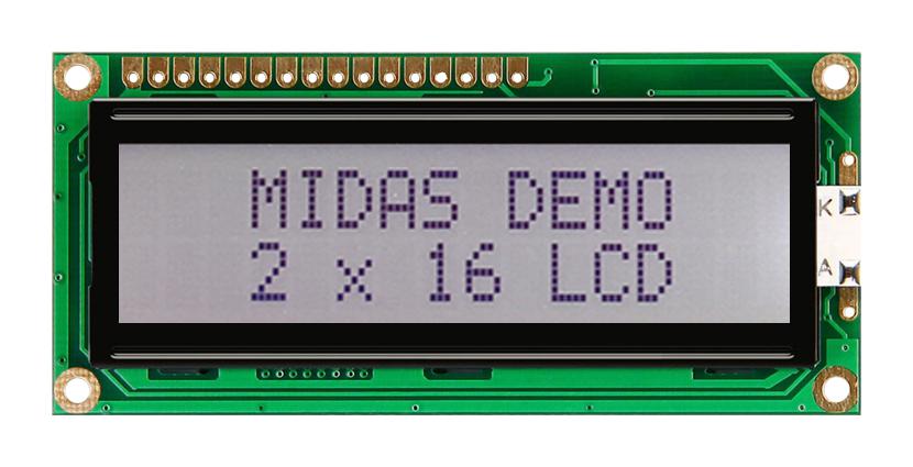 MC21605C6W-FPTLWS-V2 LCD MODULE, 16 X 2, COB, 5.55MM, FSTN MIDAS
