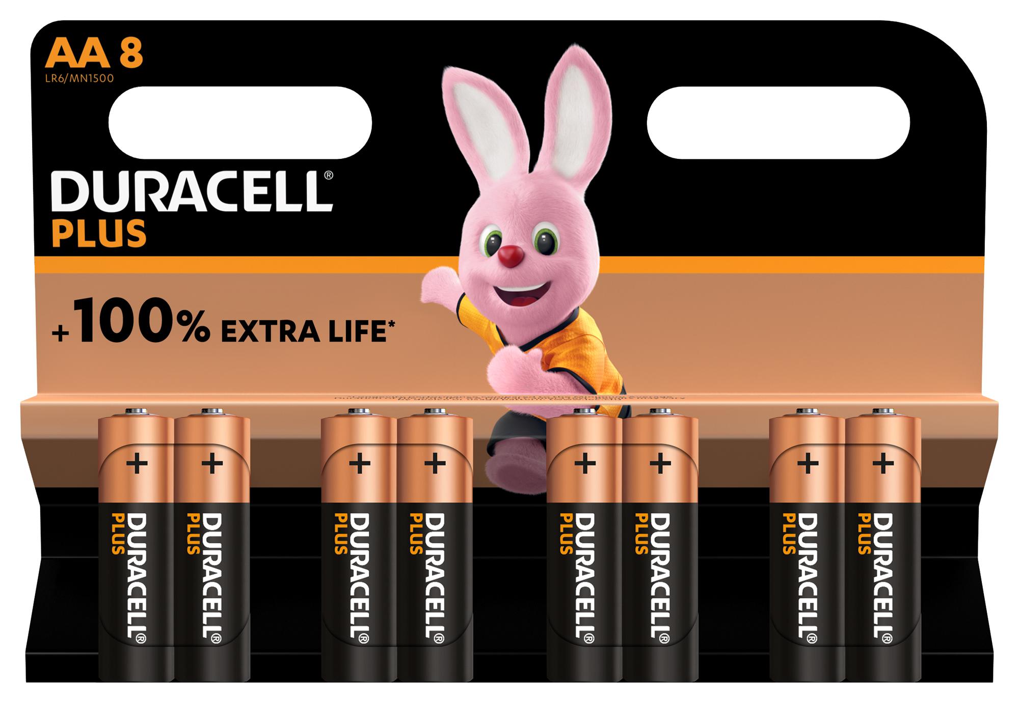 MN1500 P8 +/PWR BATTERY, ALKALINE, 1.5V, AA, 8PK DURACELL