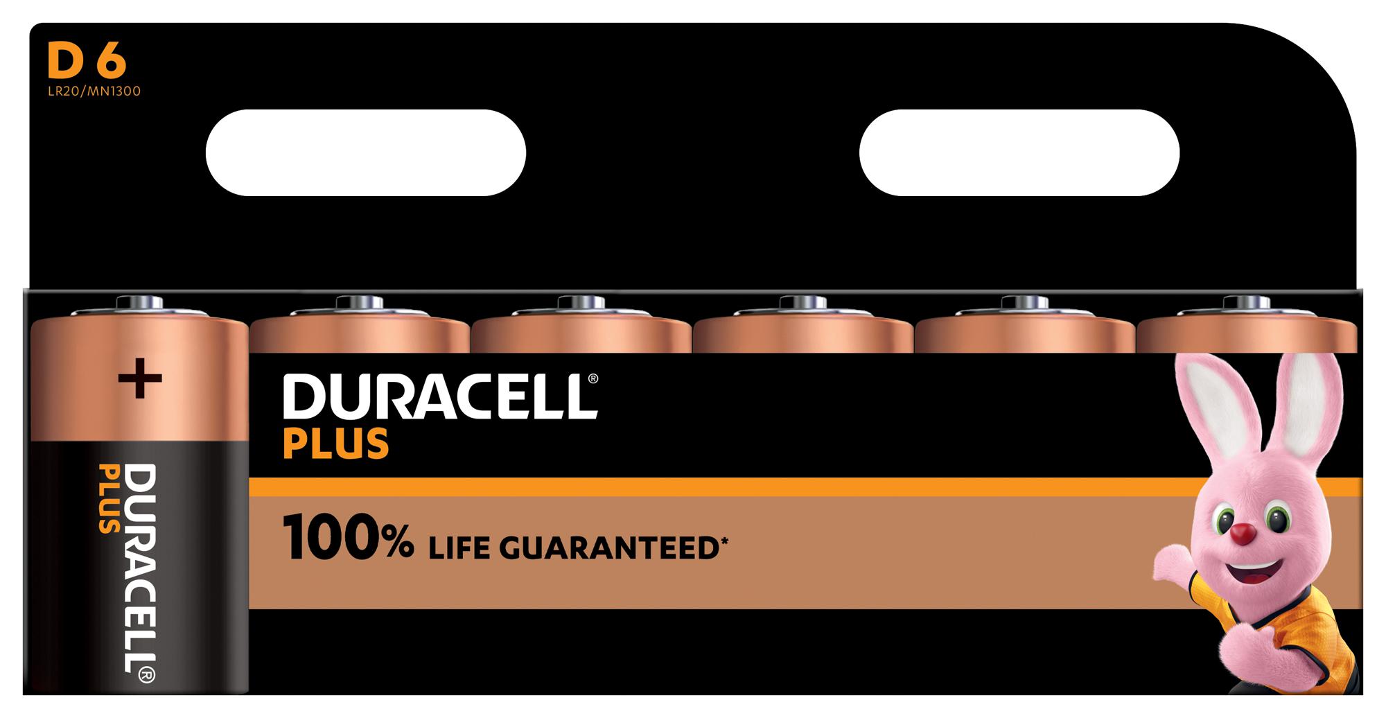 MN1300 P6 +/PWR BATTERY, ALKALINE, 1.5V, D, PK6 DURACELL