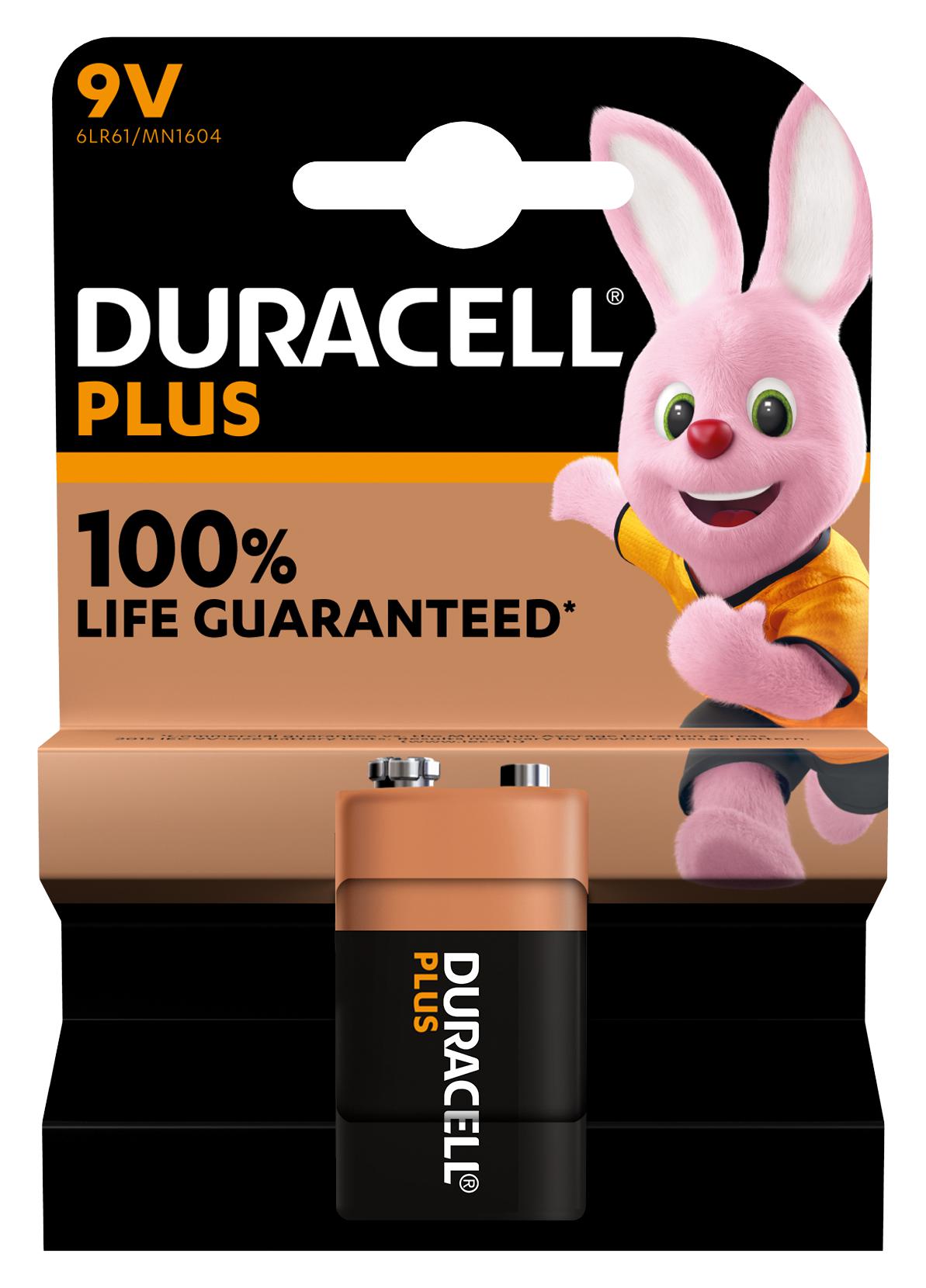MN1604 P1 +/PWR BATTERY, ALKALINE, 9V, PP3 DURACELL
