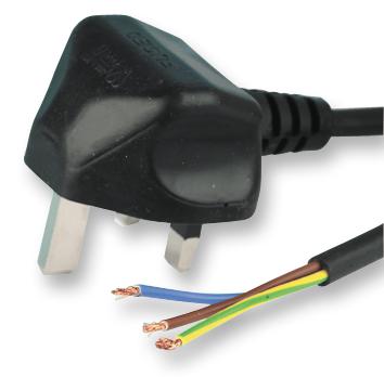 PE01025 LEAD UK PLUG-BARE END BLK 1.5MM 5M PRO ELEC