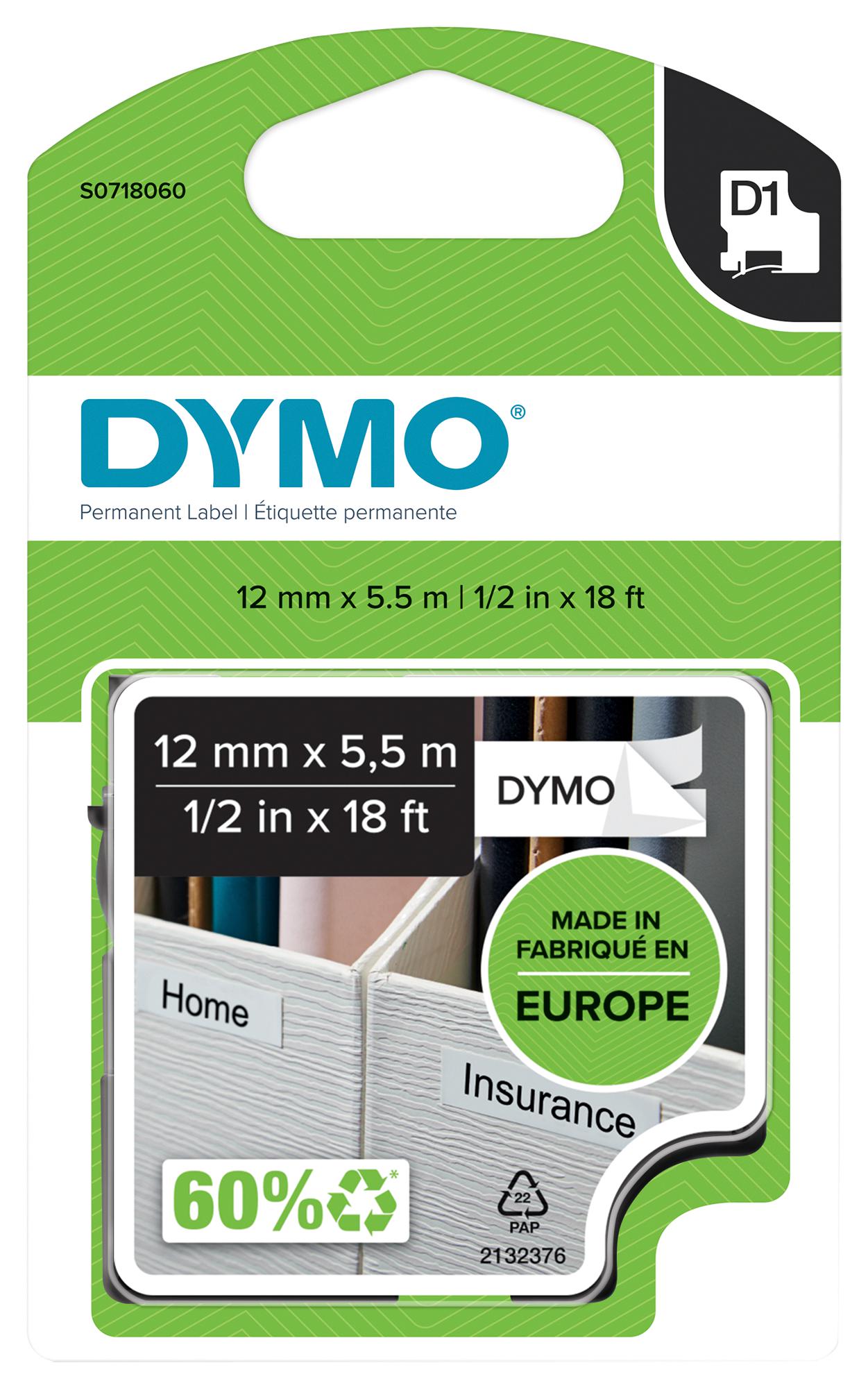 16959 TAPE, PERM, 12MMX5.5M DYMO