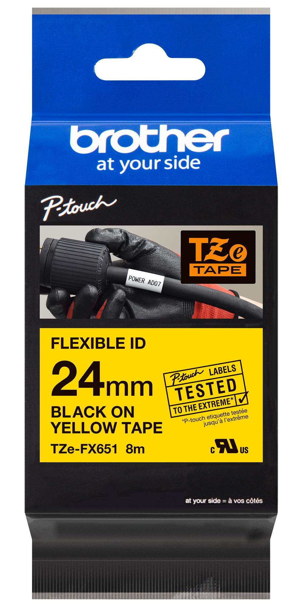 TZE-FX651 TAPE, 24MM, BLACK/YELLOW, FLEXIBLE BROTHER
