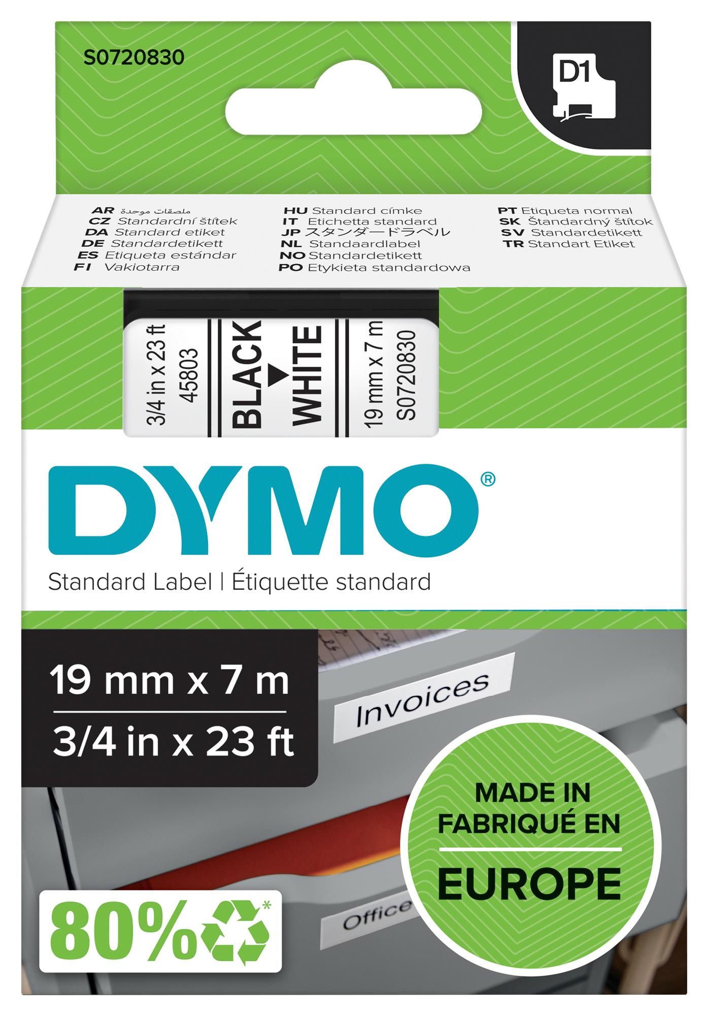 45803 TAPE, BLACK/WHITE, 19MM DYMO