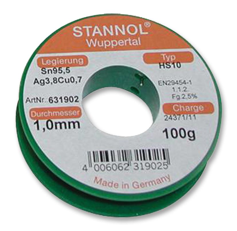 631902 SOLDER WIRE, LEAD FREE, 1.0MM, 100G STANNOL