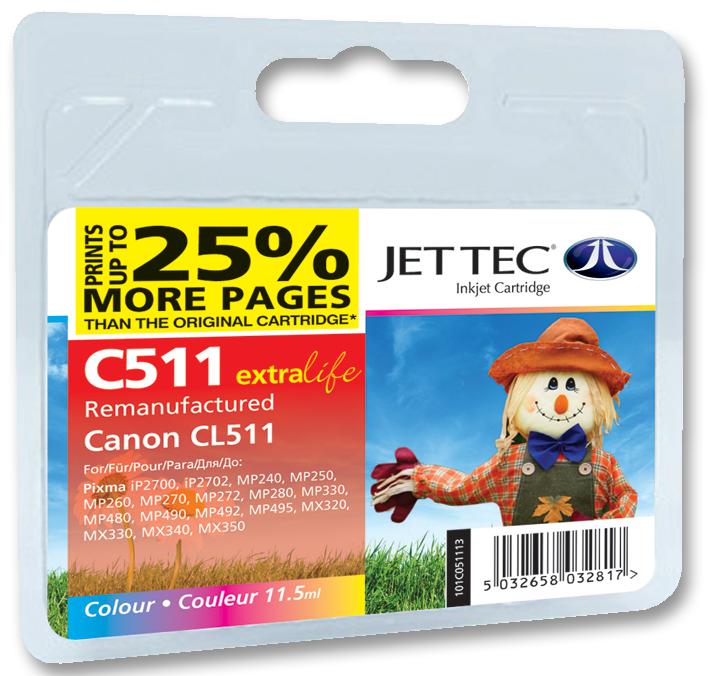 C511 INK CART,REMANUFAC'D,+25%,CL511,COL JET TEC