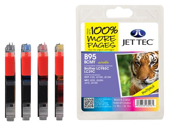 B95B/C/M/Y INK CARTRIDGE, LC985 MULTIPACK, REMAN JET TEC