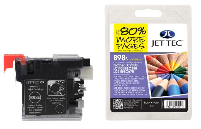 B98B INK CARTRIDGE, LC980 BLACK, REMAN JET TEC
