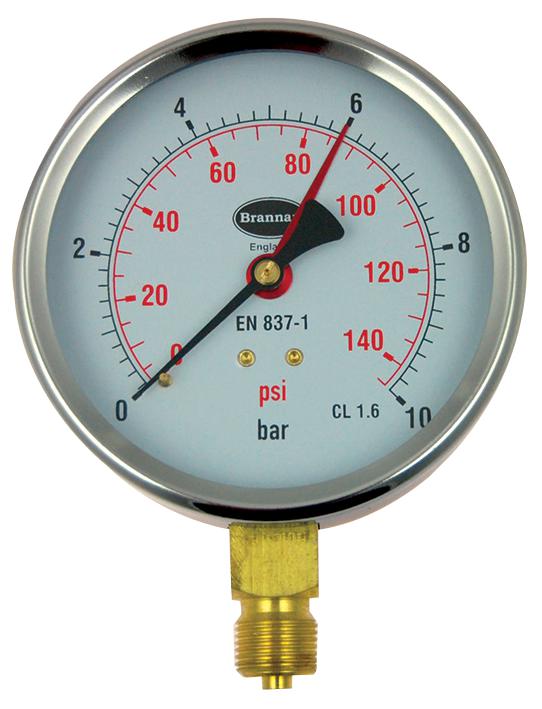34/655/0 PRESSURE GAUGE, DIAL, 0 TO 10 BAR BRANNAN