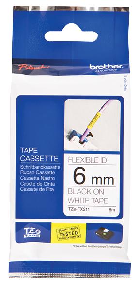 TZEFX211 FLEXI TAPE 6MM BLACK ON WHITE TZEFX211 BROTHER
