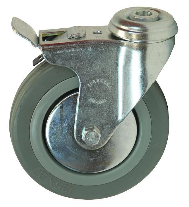 32125RTBHBR SWIVEL BRAKED RUBBER CASTOR 125MM KEYSTONE