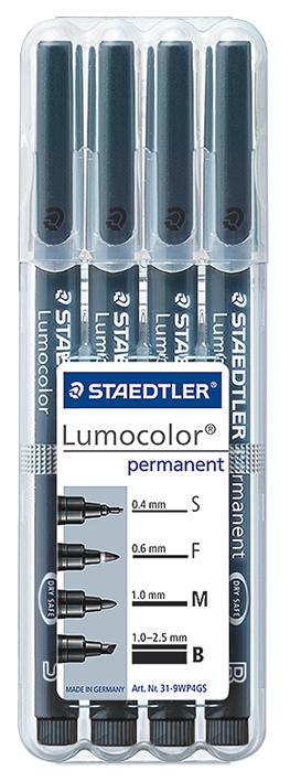 31-9WP4GS LUMOCOLOR ASSORTED POINT SIZE 4PK STAEDTLER