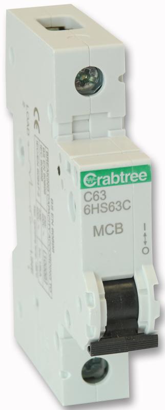 6HS63C 63A SP MCB C CURVE 10KA - EACH CRABTREE