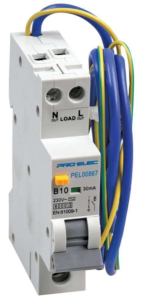 PEL00867 RCBO, 1P, 10A, 230VAC PRO ELEC