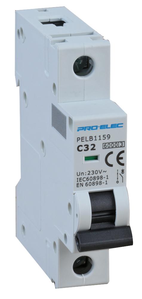 PELB1159 CIRCUIT BREAKER, 1P, 32A, 415V, DIN RAIL PRO ELEC