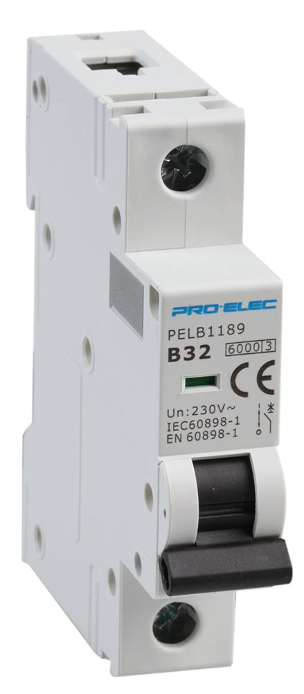 PELB1189 CIRCUIT BREAKER, 1P, 32A, 415V, DIN RAIL PRO ELEC