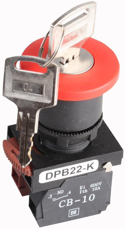 DPB22-K11R EMERGENCY STOP, MUSHROOM HEAD, KEY RLS HYLEC